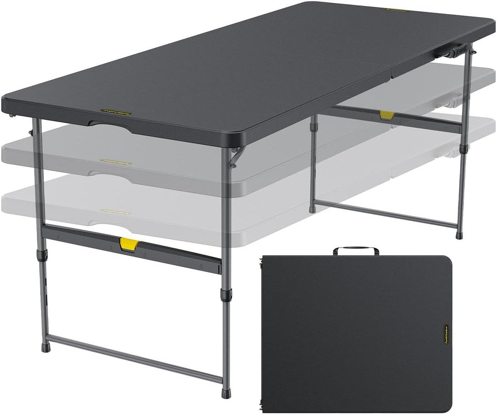 FanttikOutdoor Folding Table Plastic 6ft Quick Adjust 3-Height Picnic Party