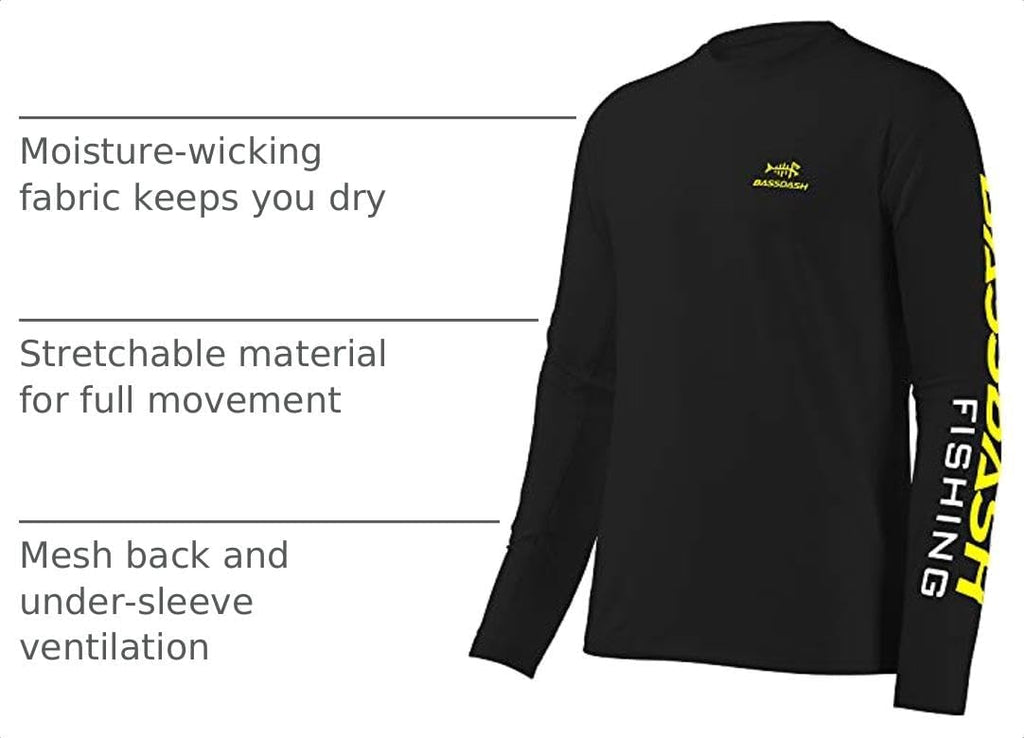 BASSDASH Fishing T Shirts for Men UV Sun Protection UPF 50+ Long Sleeve Tee T-Shirt
