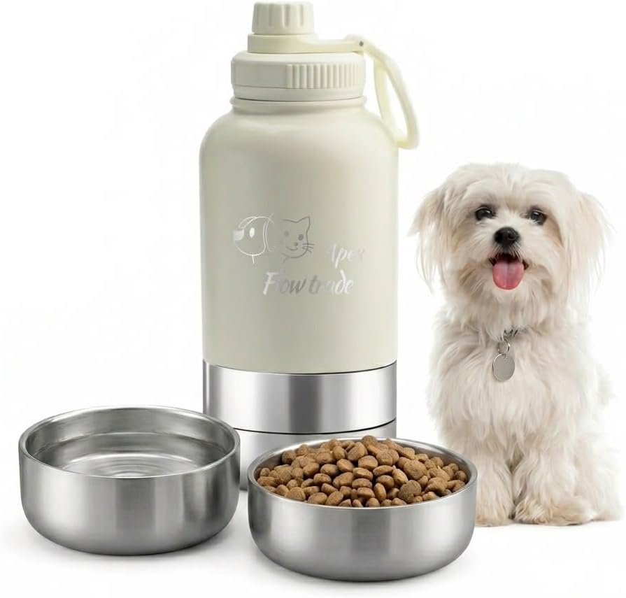 Dog Travel Insulated Water Bottle Dispenser (Cream)