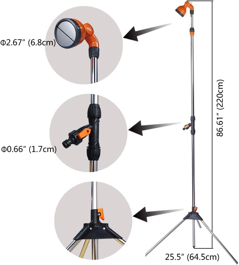 CAMPLUX Portable Poolside Outdoor Shower with on/off Valve and Tripod Stand
