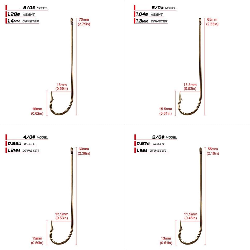 100pcs Long Shank Fishing Hooks High Carbon Steel Fly Tying Jig Hooks Super Sharp Barbed Hook Tips Tan Color 13 Sizes for Choice