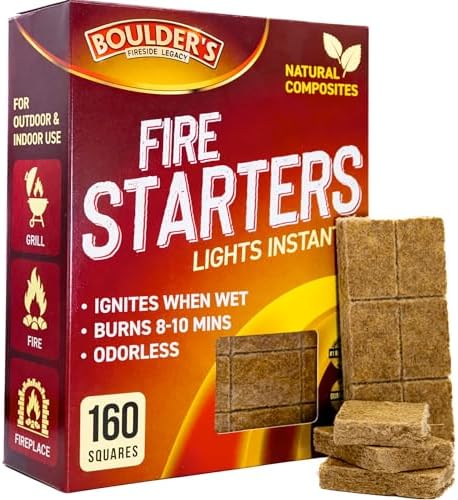 Fire Starter Cubes, 160 pcs - Bulk Pack - Firestarter Squares for Fireplace, Fire Pit, Wood Stove, BBQ, Charcoal, Pellets, Logs, Sticks Ignition - Natural, Odorless & Waterproof, Indoor & Outdoor