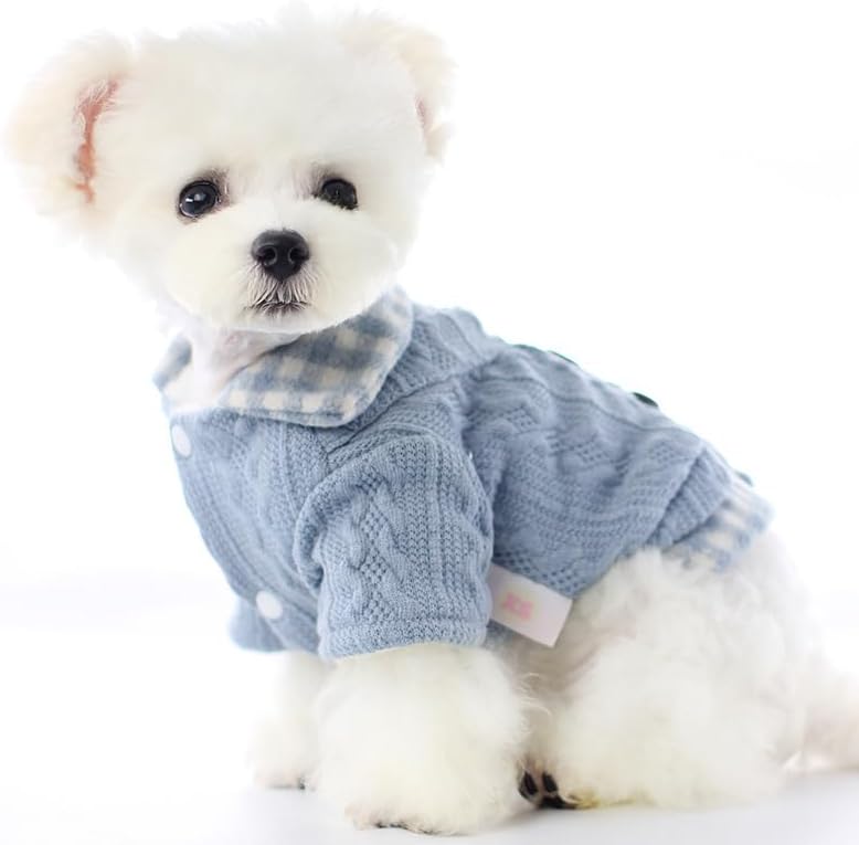 Dog Princess Sweater for Small Dogs Thick Shirt Plaid Clothes Costume Pet Girl Cute Coat Outfits Fall Costumes Winter Dog Sweaters (XS,Blue)