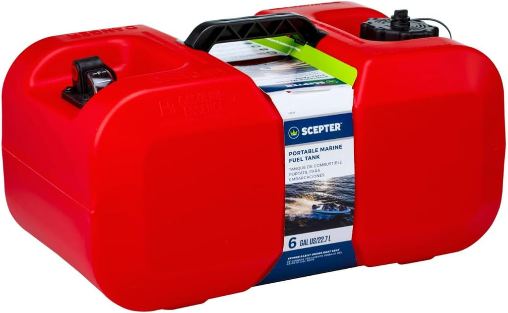 Scepter 3 Gallon Portable Marine Gas Can, Boat Fuel Tank, 2-Way Vented Cap, Built-In Fuel Gauge and Pick-Up, Top Handle, EPA & CARB Compliant, Underseat Design, 19.3"L x 12.2"W x 6.8"H (10506)