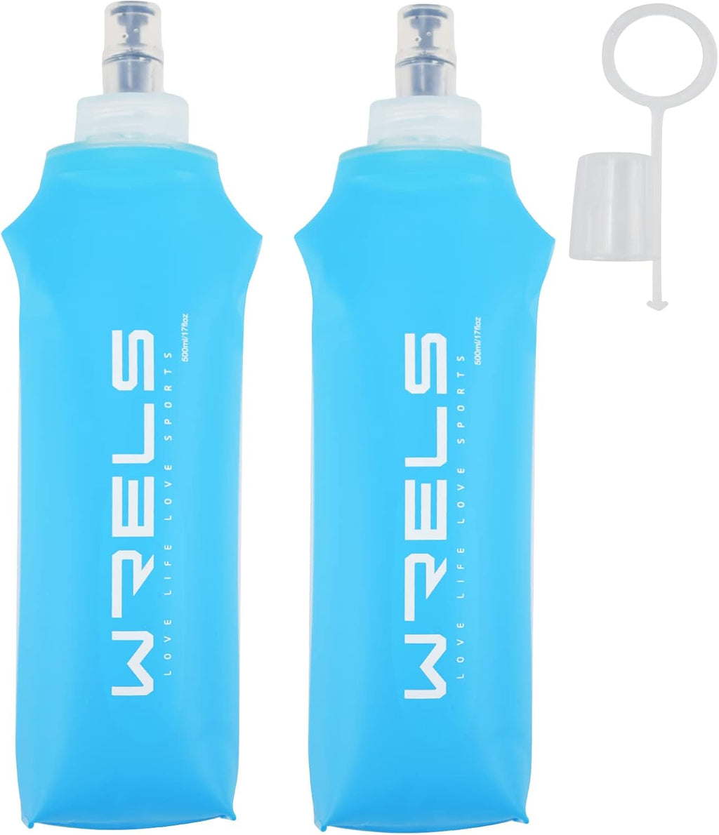 Soft Running Water Flask Soft Flasks Collapsible Soft Water Bottles Small BPA-Free for Sports Hiking Hydration Pack 5oz/8oz/17oz(BLACK,17oz*2)