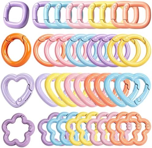 40PCS Carabiner Keyring Clips Metal Keychain Key Chain Rings 4 Shapes, Colorful Spring Snap Hooks for DIY Keychains Accessory Bag Charm Purses Making