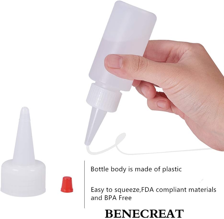 BENECREAT 20 Pack 2oz Plastic Squeeze Dispensing Bottles with Red Tip Caps - Good For Crafts, Art, Glue, Multi Purpose