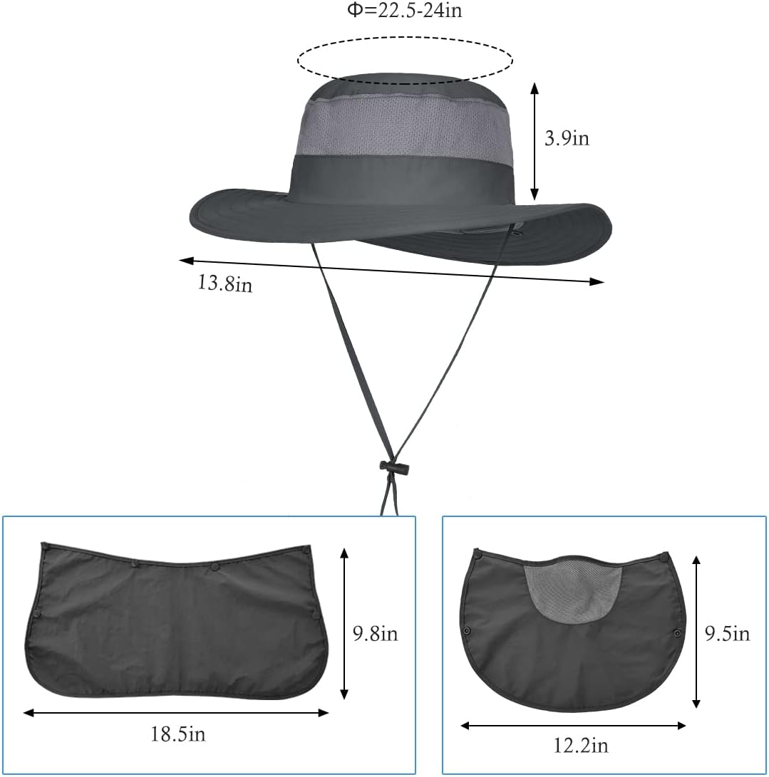 3 Pack Mens Outdoor Wide Brim Fishing Hat,UPF 50+ Sun Protection Cap with Face Neck Flap for Hiking & Garden