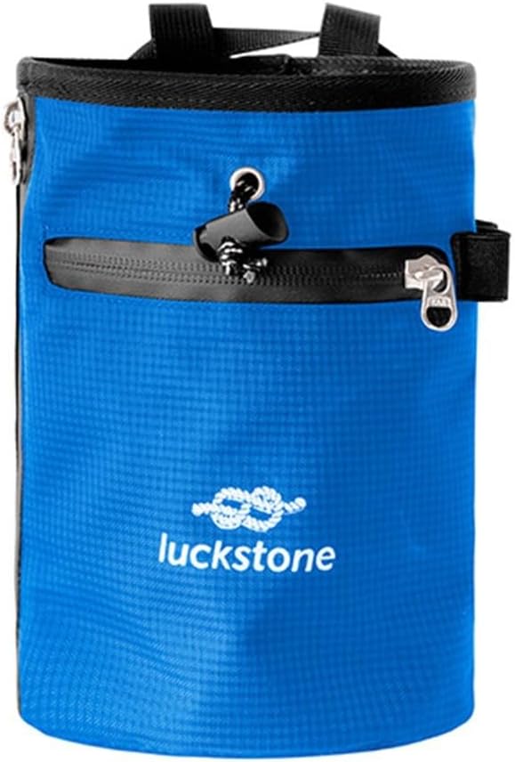 Climbing Chalk Bag with Anti-Leak Drawstring, 420D Oxford Magnesium Powder Bag for Rock Climbing and Weightlifting, Gym Chalk Bucket with Phone Pocket and Adjustable Belt, Blue(Red)
