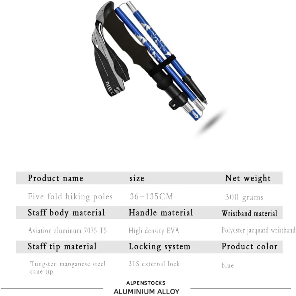 Outdoor Trekking Poles, Aviation Aluminum, 5-Section Collapsible, Adjustable 37-54 in, Lightweight with Tungsten Steel Tip