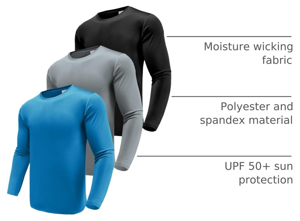 Men's 1, 3 or 5 Pack Performance Long Sleeve T-Shirts, UPF 50+ Sun Protection Shirts, Athletic Gym Workout Shirts for Running