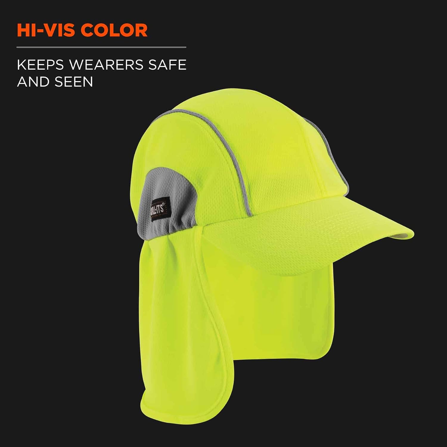 Ergodyne Chill Its 6650 Baseball Cap, Hat with Neck Shade, Sweat Wicking, High Visibility ,UPF 50+ protection, Lime