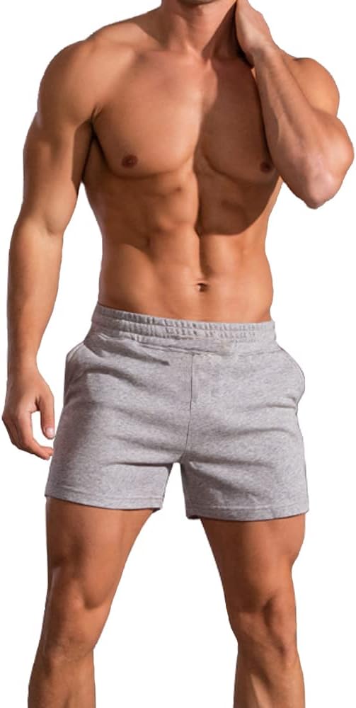 GYMAPE Mens Shorts 5 inch Cotton Gym Bodybuilding Workout