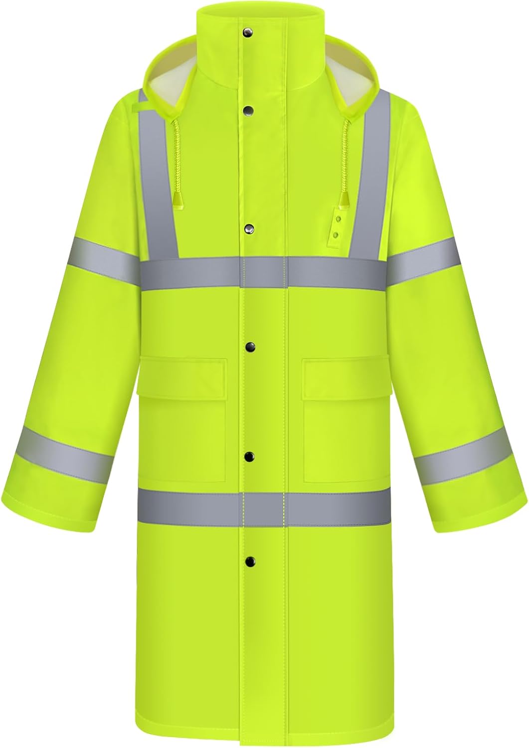 TCCFCCT Rain Suits Heavy Duty Rain Jackets with Hood, Waterproof, Hi Vis, Long Safety Coats for Women & Men, Navy Blue, XL