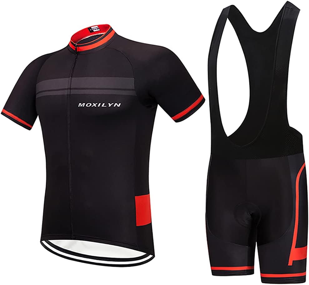Men's Quick-Dry Cycling Jersey Set Road Bike Bicycle Shirt + Bib Shorts with 9D Gel Pad MTB Riding Clothing Kit