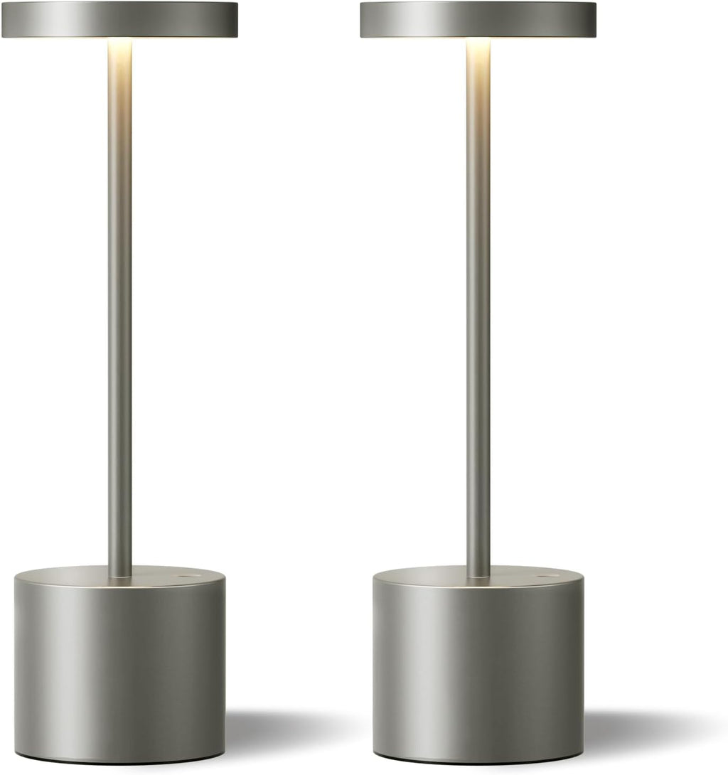 Kakanuo Grey Rechargeable Cordless Lamp - Touch Control, 3 Color Temperature, Wireless Battery Operated Lamps, Stepless Dimmable, Set of 2