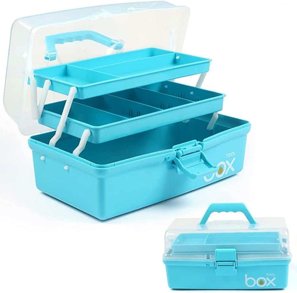 TERGOO 12in 3-Layer Plastic Craft Organizers and Storage, Portable Folding Tackle Box with Handle & Adjustable Dividers, Multipurpose Case for Sewing, Art Supplies, Medicine, Tools (Pink)