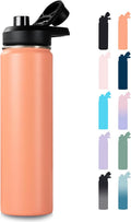 Fijinhom Insulated Water Bottle with Handle, 304 Stainless Steel Water Bottles with Wide Mouth, Double Wall Vacuum Sports Water Bottle, BPA Free, Keep Cold and Hot, 24 Ounces, Coral