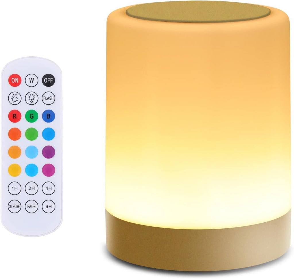 OORUN Touch Bedside Table Lamp,13 RGB Colors & 5 Brightness, USB Rechargeable Desk Lamp, Remote Control Dimmable Night Light with RGB Color Changing,Portable Lamp for Baby, Bedroom, Living Room