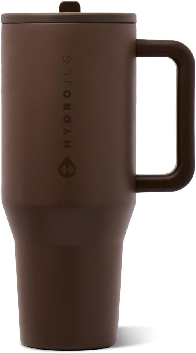 HydroJug Traveler 40oz, Insulated Tumbler with Handle & Straw, Brown Leopard