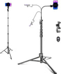 CAMBOFOTO 82"/210cm Tall Tripod for iPhone with Gooseneck & Remote, Holder
