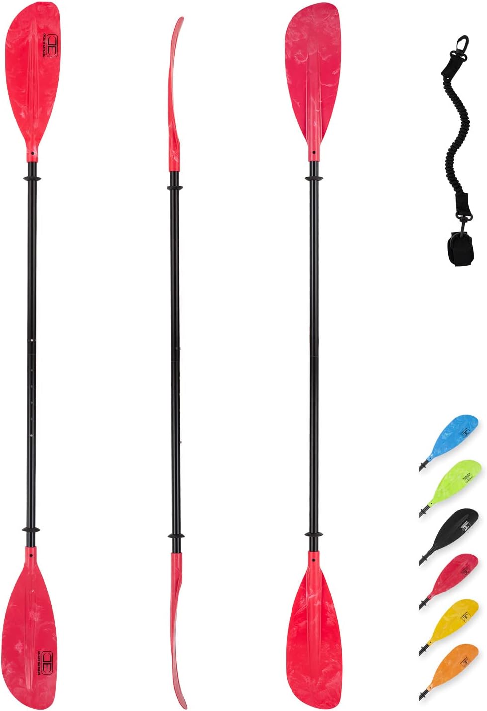 OCEANBROAD Adjustable Kayak Paddle 86in/220cm to 94in/240cm Kayaking Boating Canoeing Oar with Paddle Leash 1 Paddle