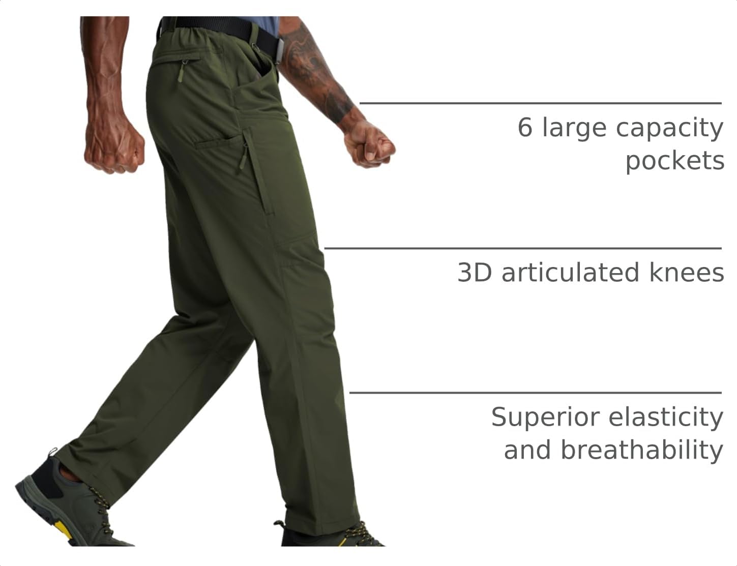 Mens Hiking Pants Lightweight Cargo Work Tactical Nylon Stretch Waterproof Quick Dry Fishing Travel Outdoor 6 Pockets