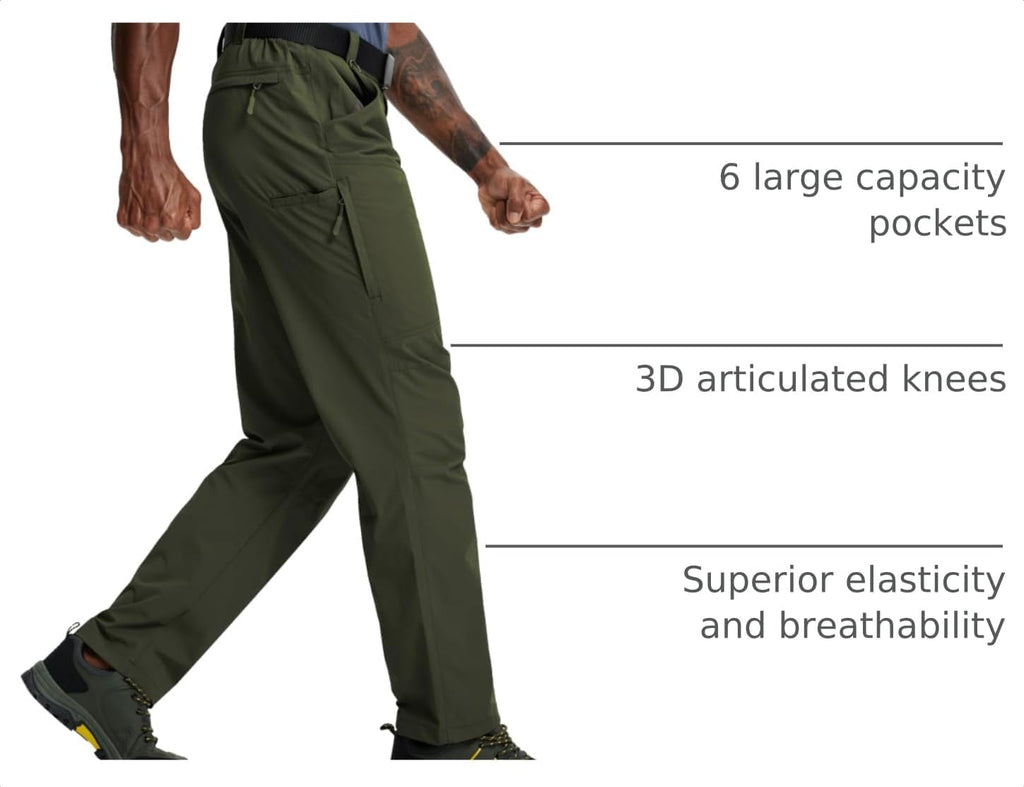 Mens Hiking Pants Lightweight Cargo Work Tactical Nylon Stretch Waterproof Quick Dry Fishing Travel Outdoor 6 Pockets