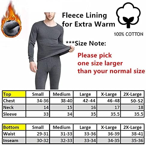 Goyoma Men Winter Fleece Lined 100% Cotton Thermal Long Johns Top Bottom Underwear Set