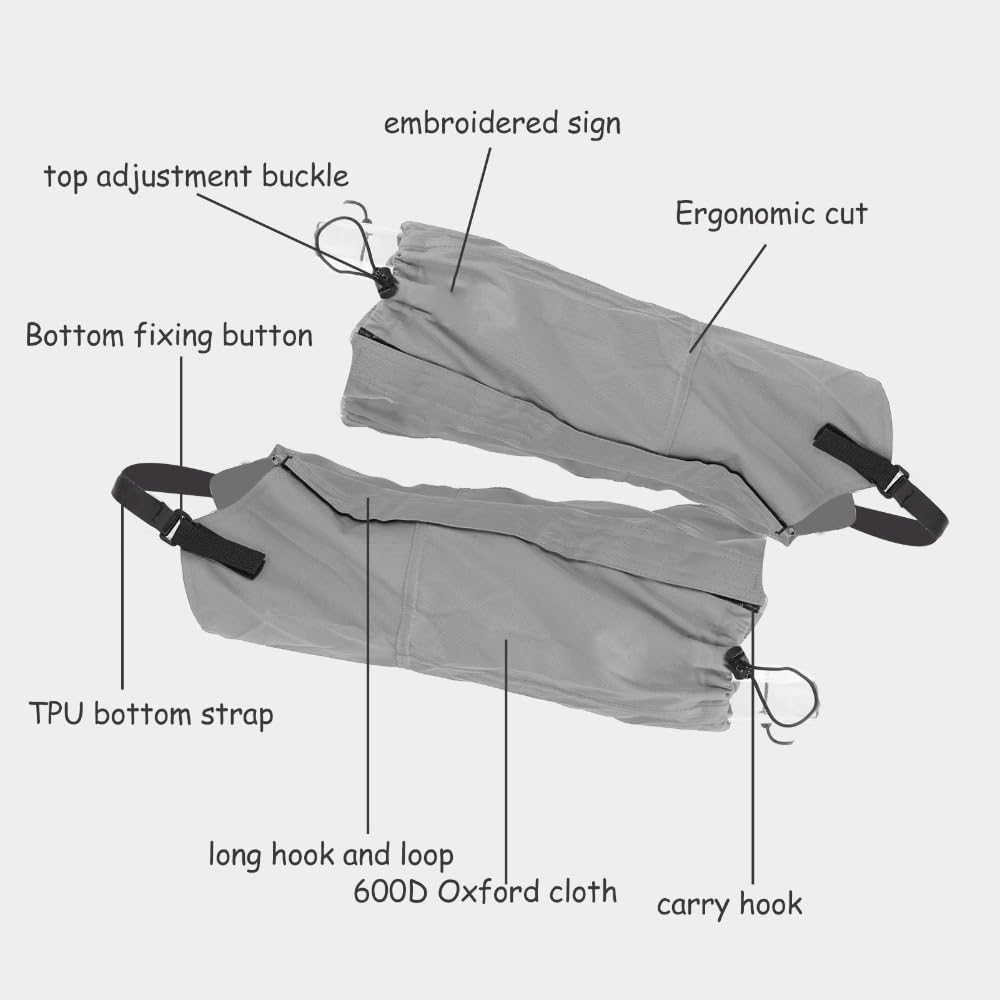 Water Proof Leg Gaiters 1 Pair - 600D Ripstop Oxford Cloth Hiking Boot Covers for Hiking and Snow, Secure Hook and Loop Closure, 17.3inch Length