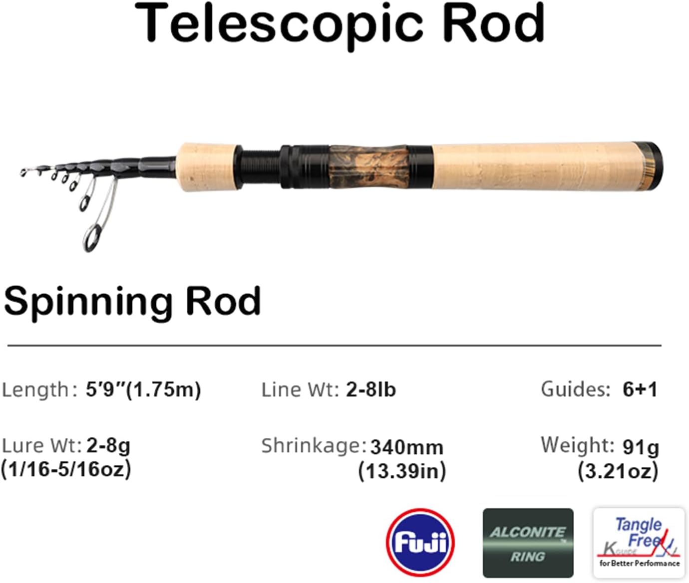 PURELURE Telescopic Fishing Rod Ultralight/Light, Portable Travel Rod 5'9''
