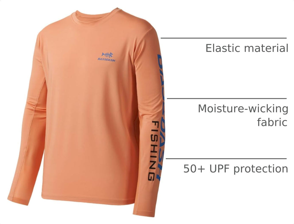 BASSDASH Fishing T Shirts for Men UV Sun Protection UPF 50+ Long Sleeve Tee T-Shirt