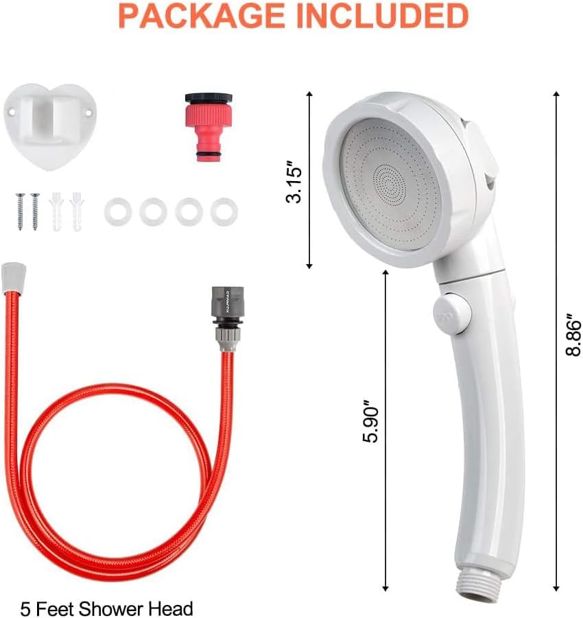CAMPLUX Handheld Shower Head with 5 FT Hose, 3-Setting Portable Spray Shower Head, High Pressure Shower Head with ON/Off Switch
