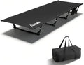 Anbte Ultralight Folding Camping Cot, Comfortable Portable Camping Cot Supports 275 lbs with Storage Bag & Side Pocket, Lightweight Folding Bed for Outdoor Travel Tent Indoor Emergency Bed, Black