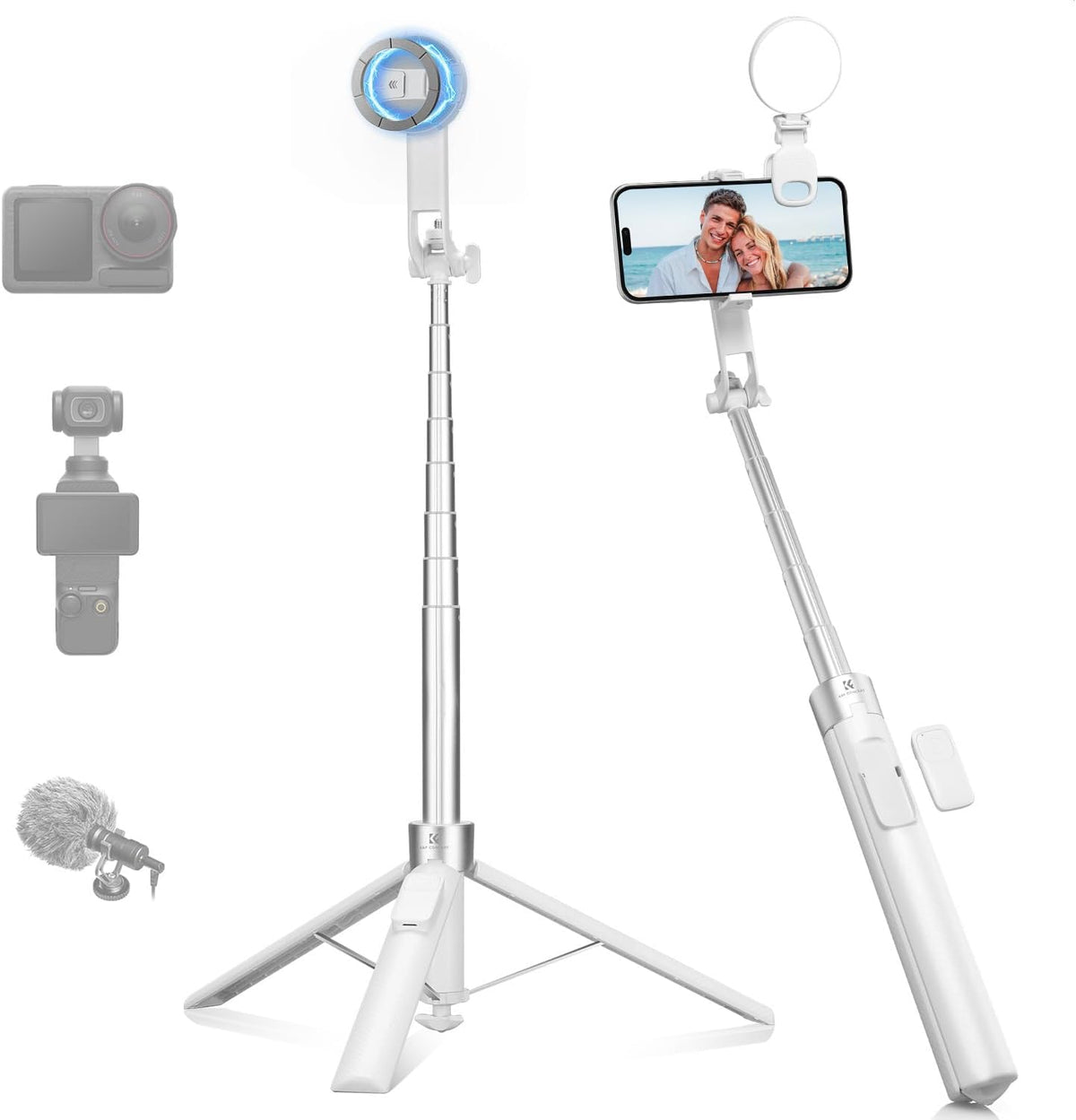 K&F CONCEPT 72" Selfie Stick for iPhone, Phone Tripod with Light