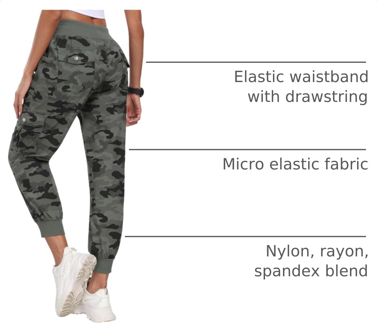 MoFiz Women's Lightweight Hiking Cargo Pants Outdoor Quick Dry Casual Travel Sweatpants Joggers Elastic Waist Button Pockets