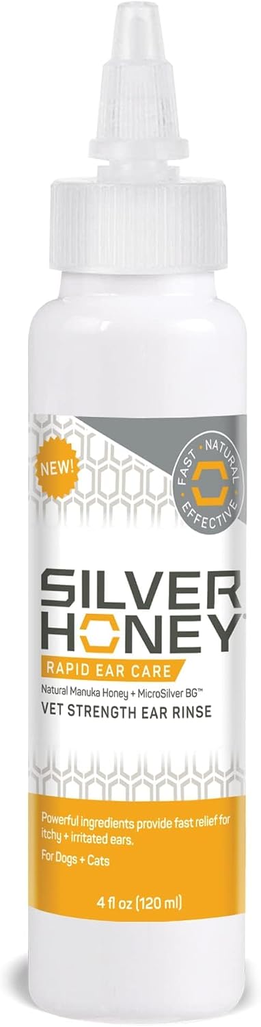 Absorbine Silver Honey Rapid Ear Care Vet Strength Ear Rinse, 4oz, Manuka Honey &amp; MicroSilver BG, Safe for Dogs &amp; Cats