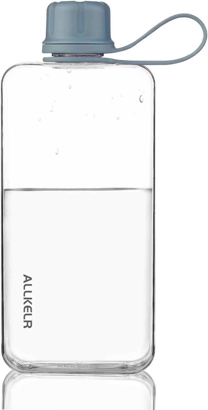 Portable Flat Water Bottle, 13.5 oz, Blue