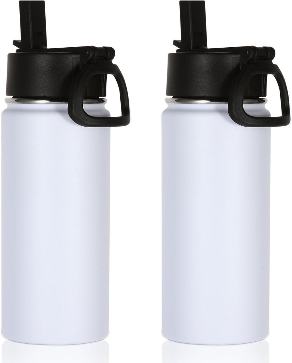 Volhoply 16 OZ Kids Water Bottle Bulk 2 Pack,Insulated Sports Bottles with Straw Lid,Stainless Steel Bottle with Handle Keep Cold & Hot,Double Wall Vacuum Tumbler Cups for School,Girls(White, 2)