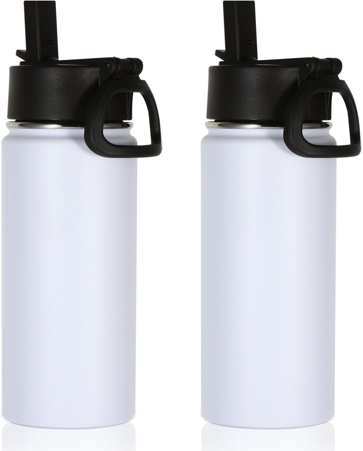 Volhoply 16 OZ Kids Water Bottle Bulk 2 Pack,Insulated Sports Bottles with Straw Lid,Stainless Steel Bottle with Handle Keep Cold & Hot,Double Wall Vacuum Tumbler Cups for School,Girls(White, 2)