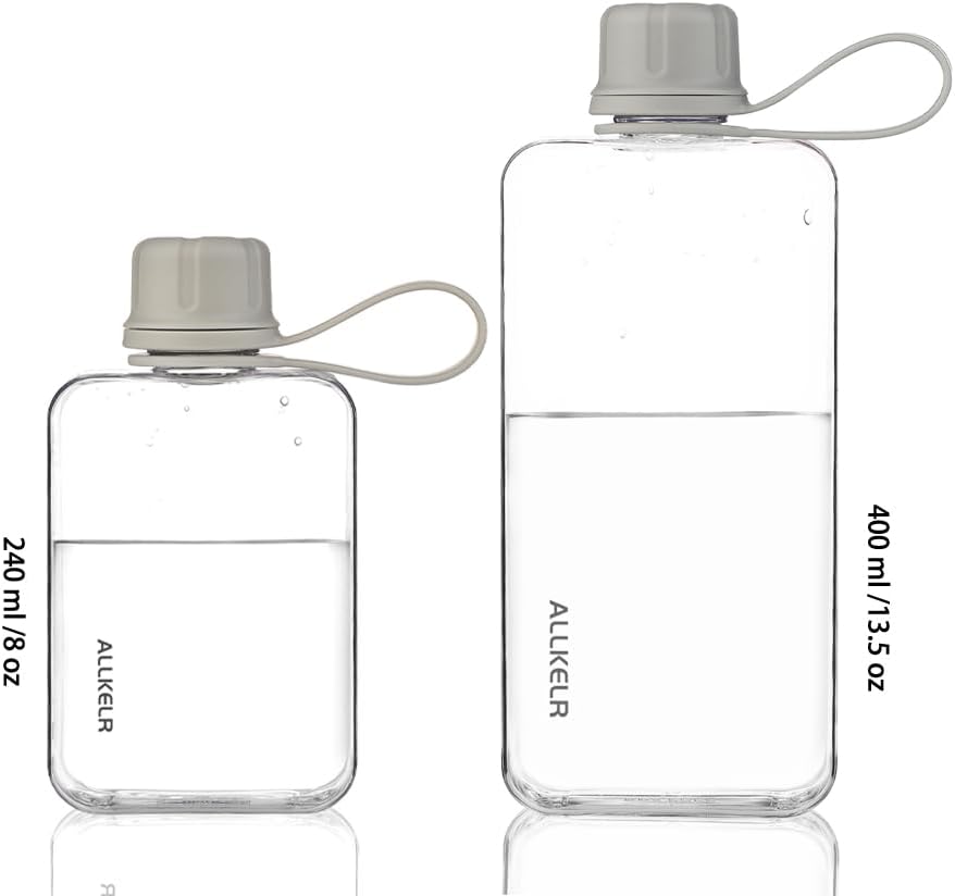 Portable Flat Water Bottle, 13.5 oz, Gray