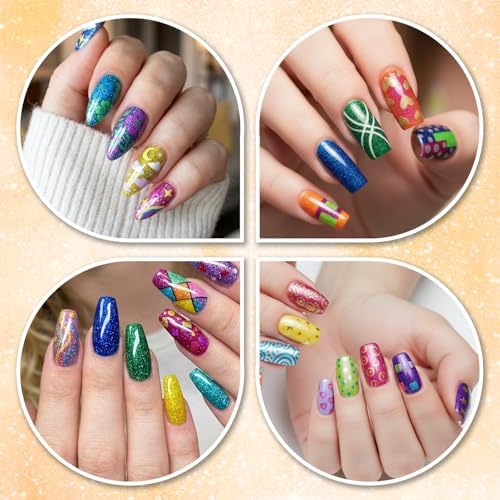 12 Colors Glitter Nail Art Pens Set, 3D Quick-Dry Water-based Ink Glitter Nail Art Markers DIY Manicure Kit for Home Salon Nail Designs, Glitter Pens Markers Nail Polish Pens Graffiti Dotting Pen