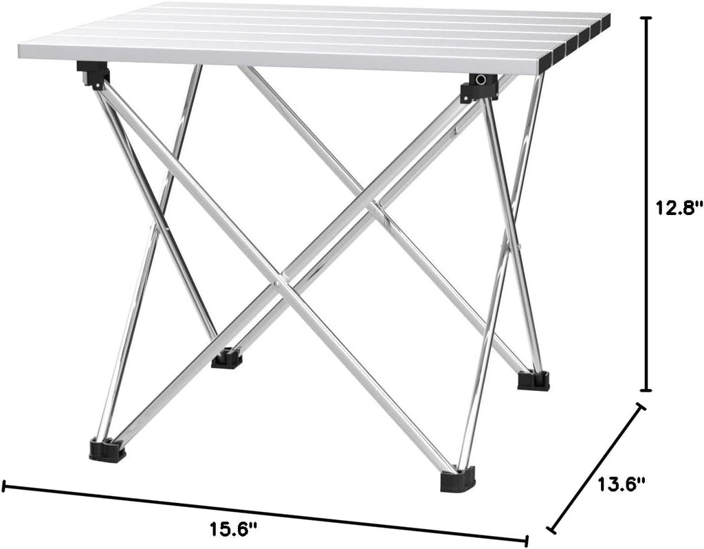 Grope Small Folding Camping Table, Aluminum Beach Table for Sand (Silver-S)