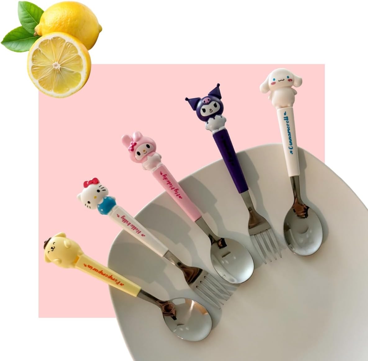Stainless Steel Cutlery Tableware Flatware Silverware 3 Piece Set Portable Reusable Travel Cute Kawaii Anime Cartoon Dog Bunny for Boys and Girls (Purpleromi)