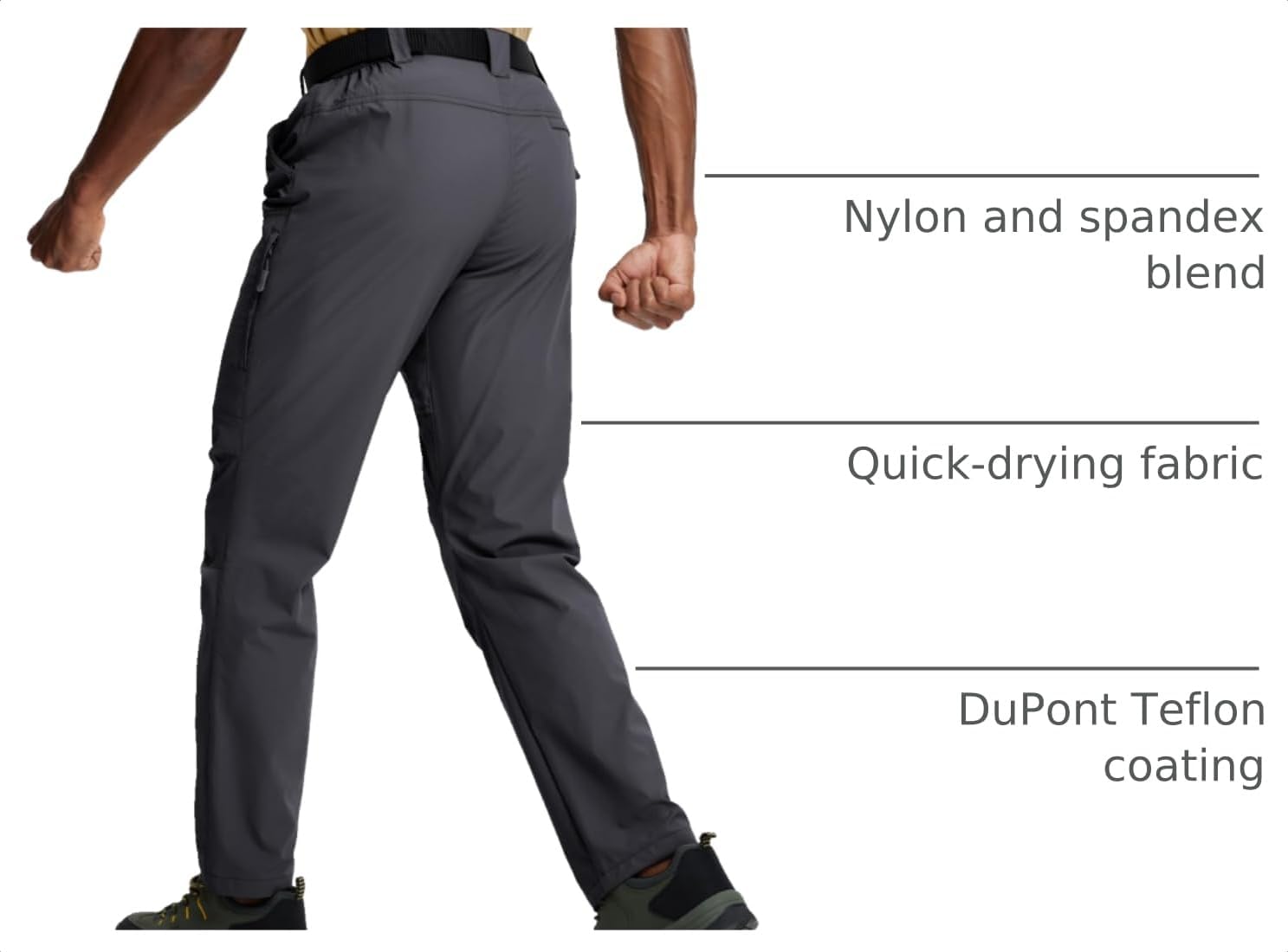 Mens Hiking Pants Lightweight Cargo Work Tactical Nylon Stretch Waterproof Quick Dry Fishing Travel Outdoor 6 Pockets