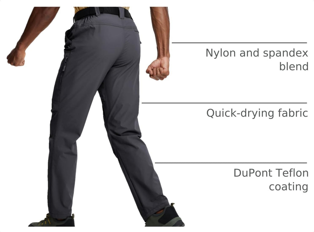 Mens Hiking Pants Lightweight Cargo Work Tactical Nylon Stretch Waterproof Quick Dry Fishing Travel Outdoor 6 Pockets
