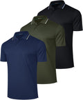3 Pack Mens Golf Polo Shirt Short Sleeve Quick Dry Moisture Wicking