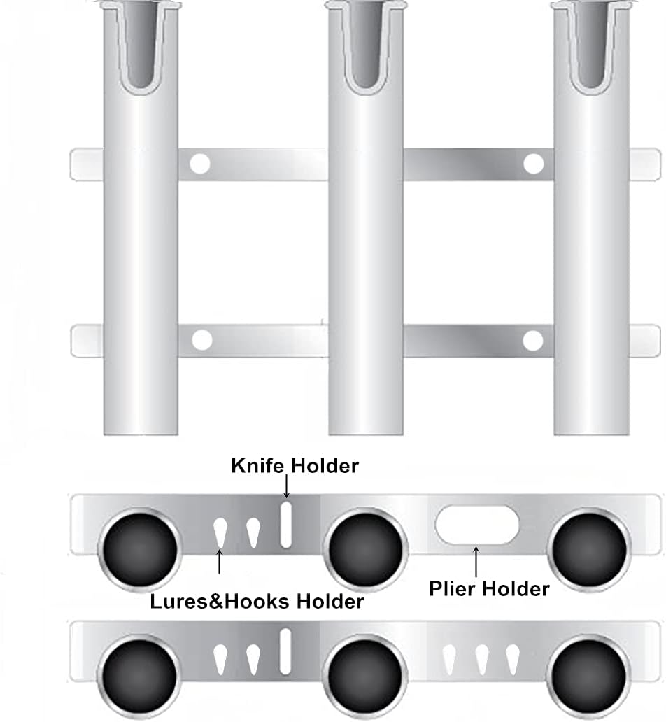 Wall Mounted Fishing Rod Holders Tubes Links Fishing Rod Holder Rack Rests (3-pole-black)
