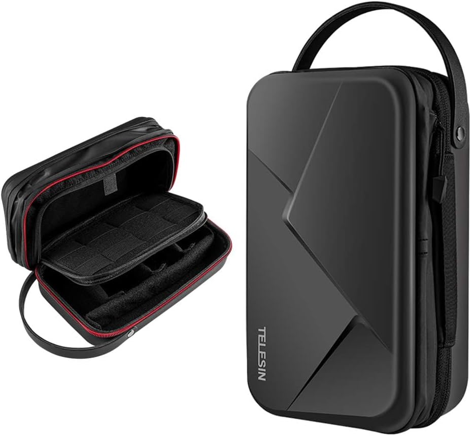 TELESIN Large Carry Case Carrying Travel Bag for GoPro Max Hero 13 12 11 10 9 8 7 6 5 DJI Action 3 4 5 Osmo Pocket 3 Insta360 X3 X4 X5 Go3 Ace Pro AKASO Battery Charger Strap Mount Accessories