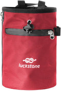 Climbing Chalk Bag with Anti-Leak Drawstring, 420D Oxford Magnesium Powder Bag for Rock Climbing and Weightlifting, Gym Chalk Bucket with Phone Pocket and Adjustable Belt, Blue(Red)